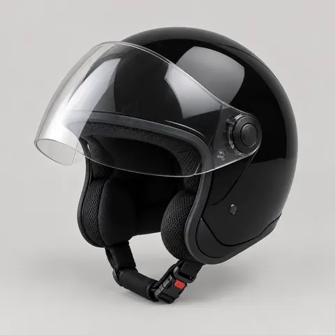 RoadMitra Open-Face Motorbike Helmet, Gloss Black