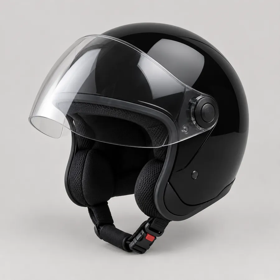 RoadMitra Open-Face Motorbike Helmet, Gloss Black